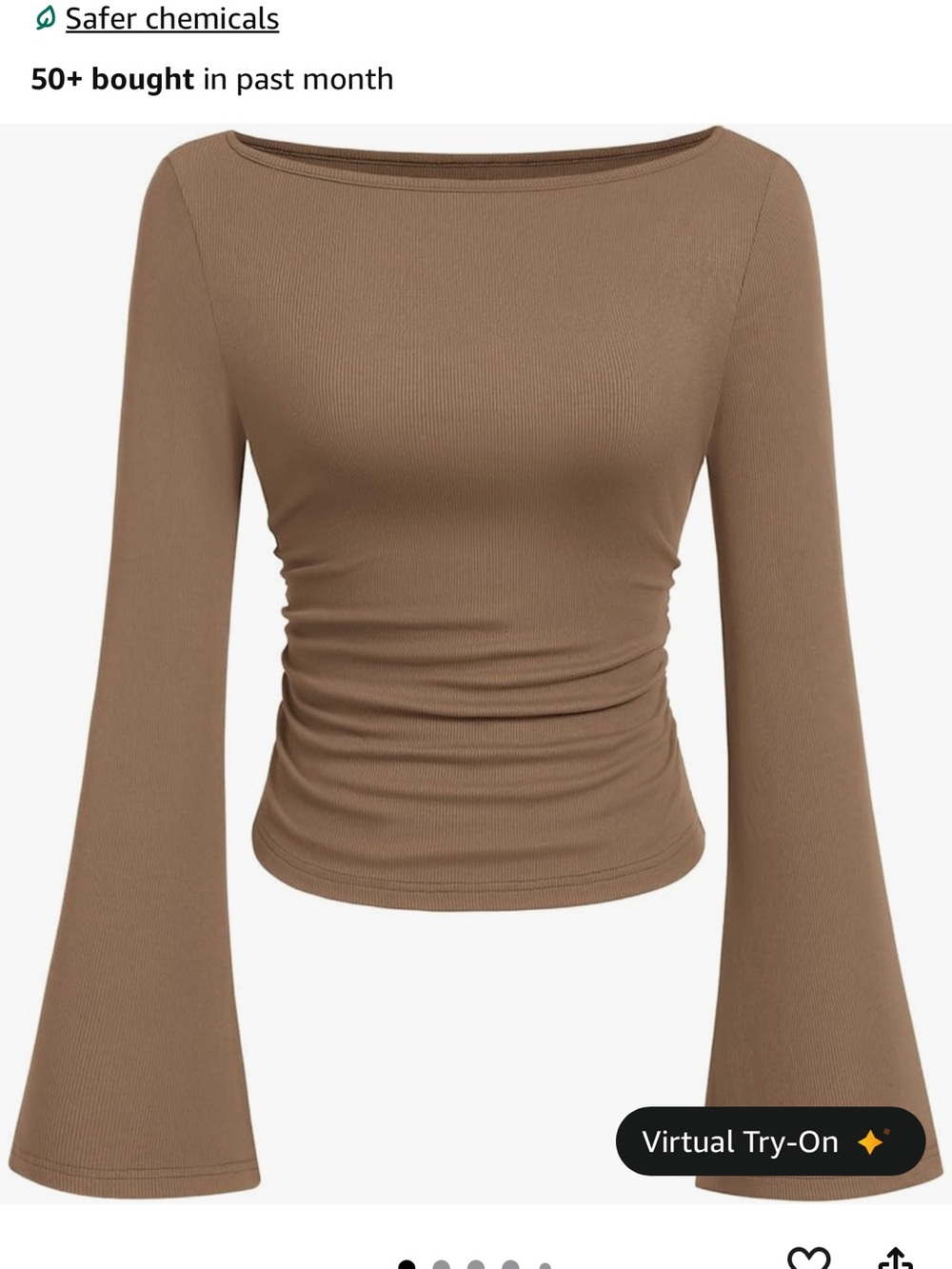 Women’s Boatneck Bell Sleeve Ruched Top - Brown